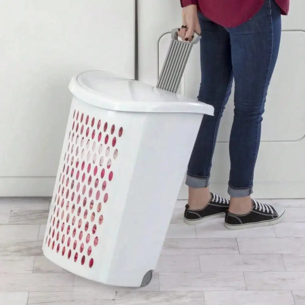 Plastic wheel laundry basket with flip design
