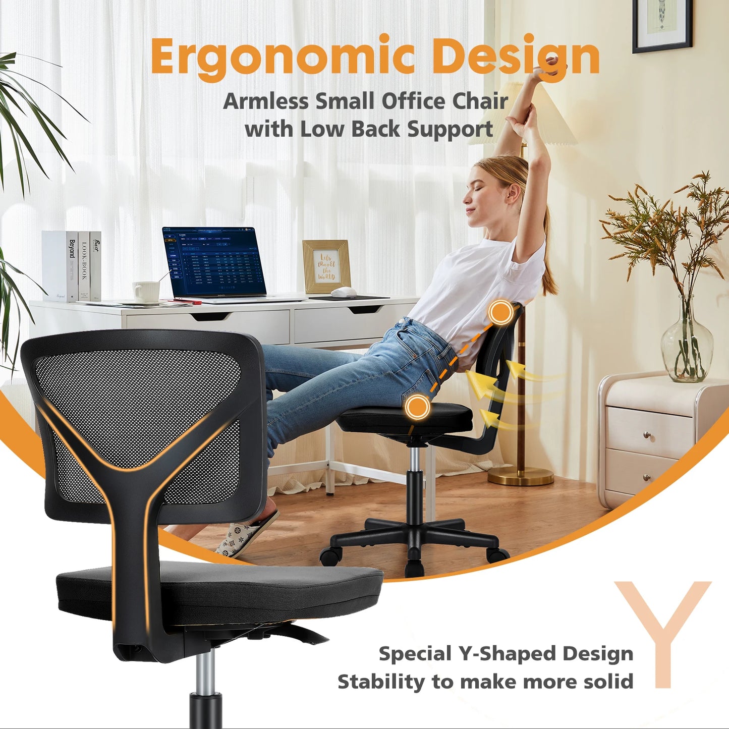 Mesh with Lumbar Support Armless Office Chair