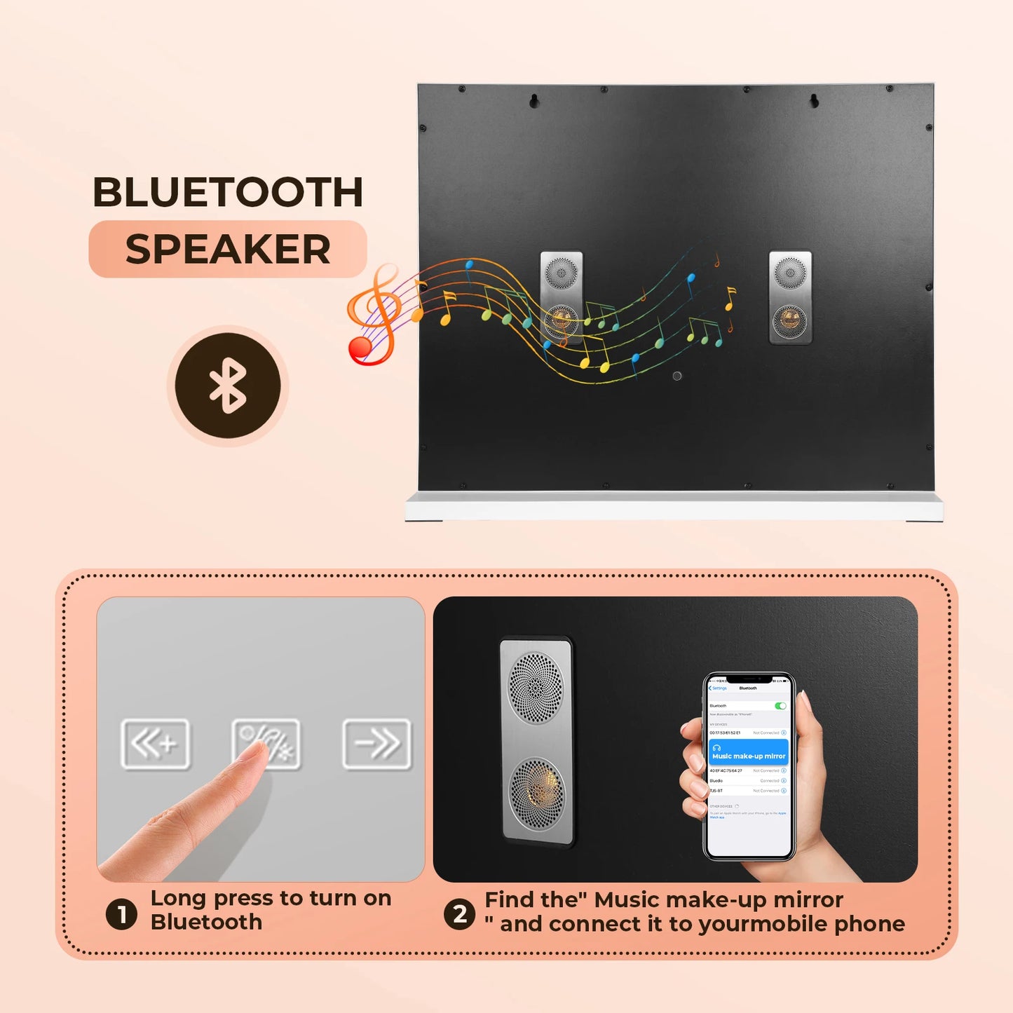 Vanity Mirror with Lights and Bluetooth Speakers