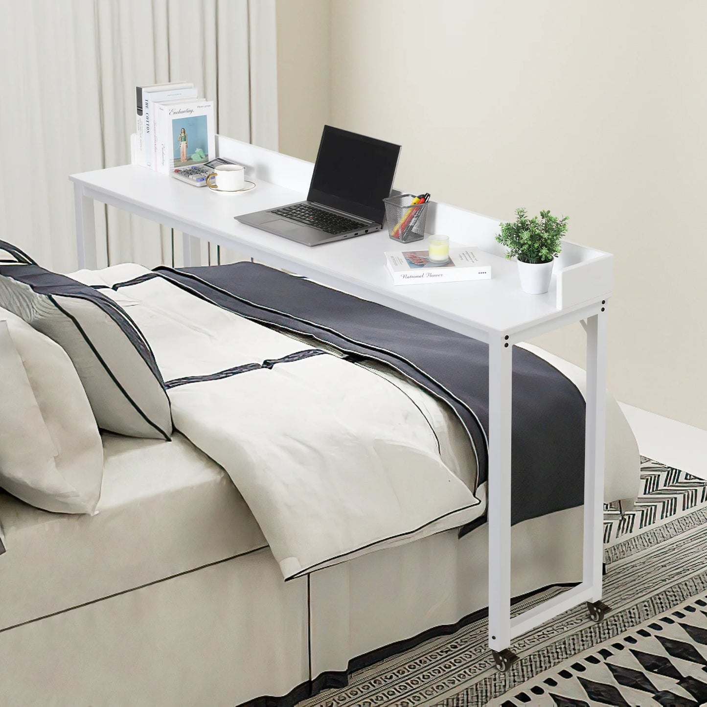 Over bed Table with Wheels, Queen/Full Size
