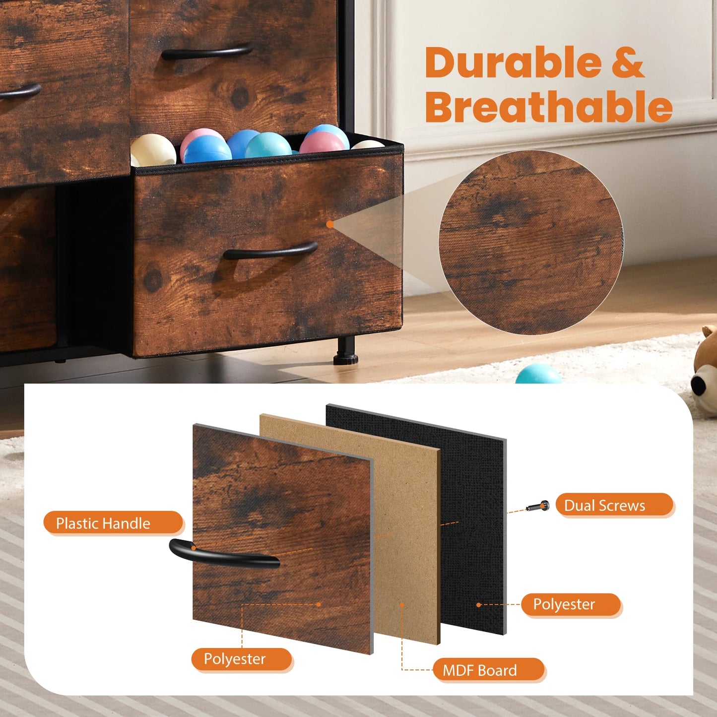 Dresser For Bedroom 9 Fabric Storage Drawer.