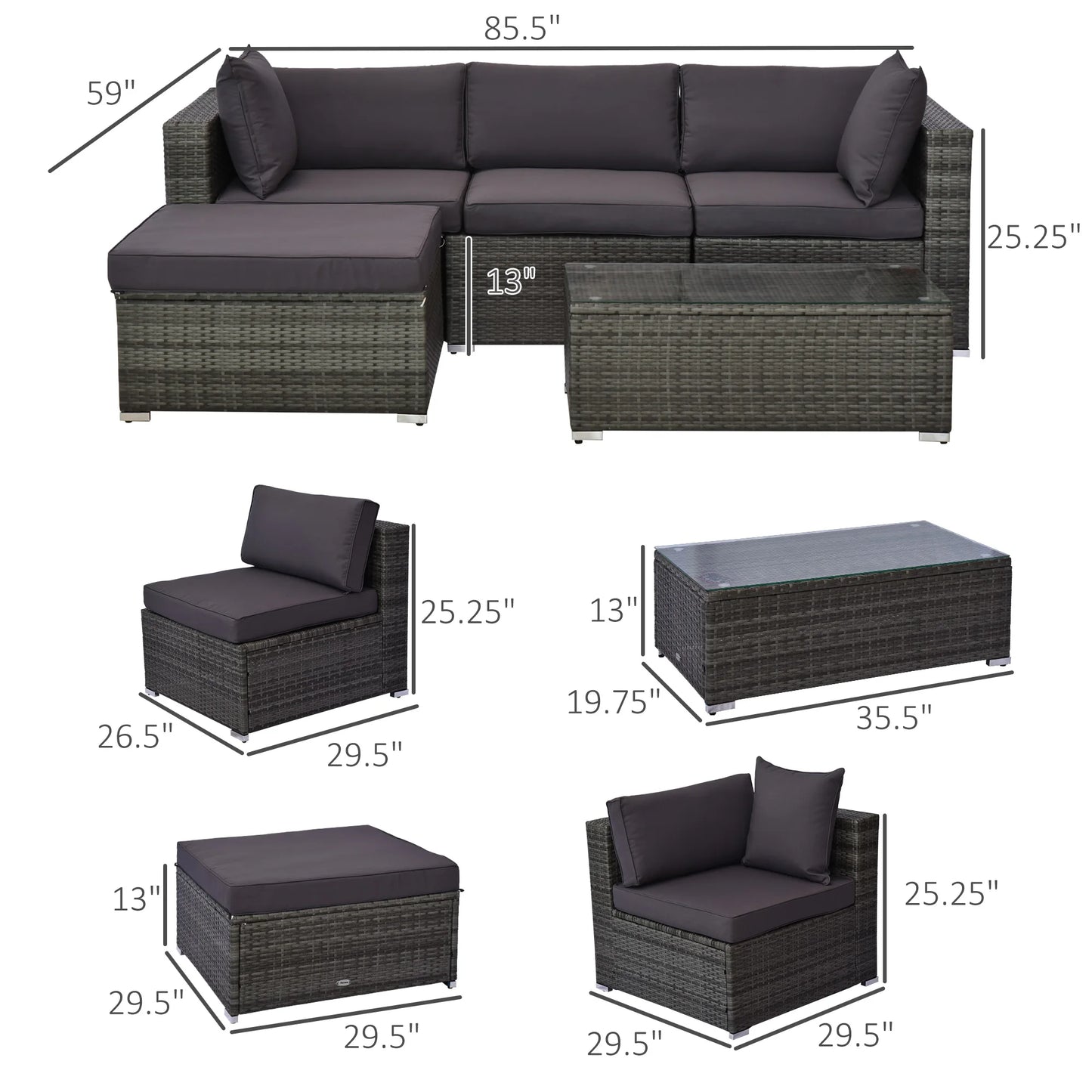 Wicker Sofa Set Outdoor Patio Garden Sectional