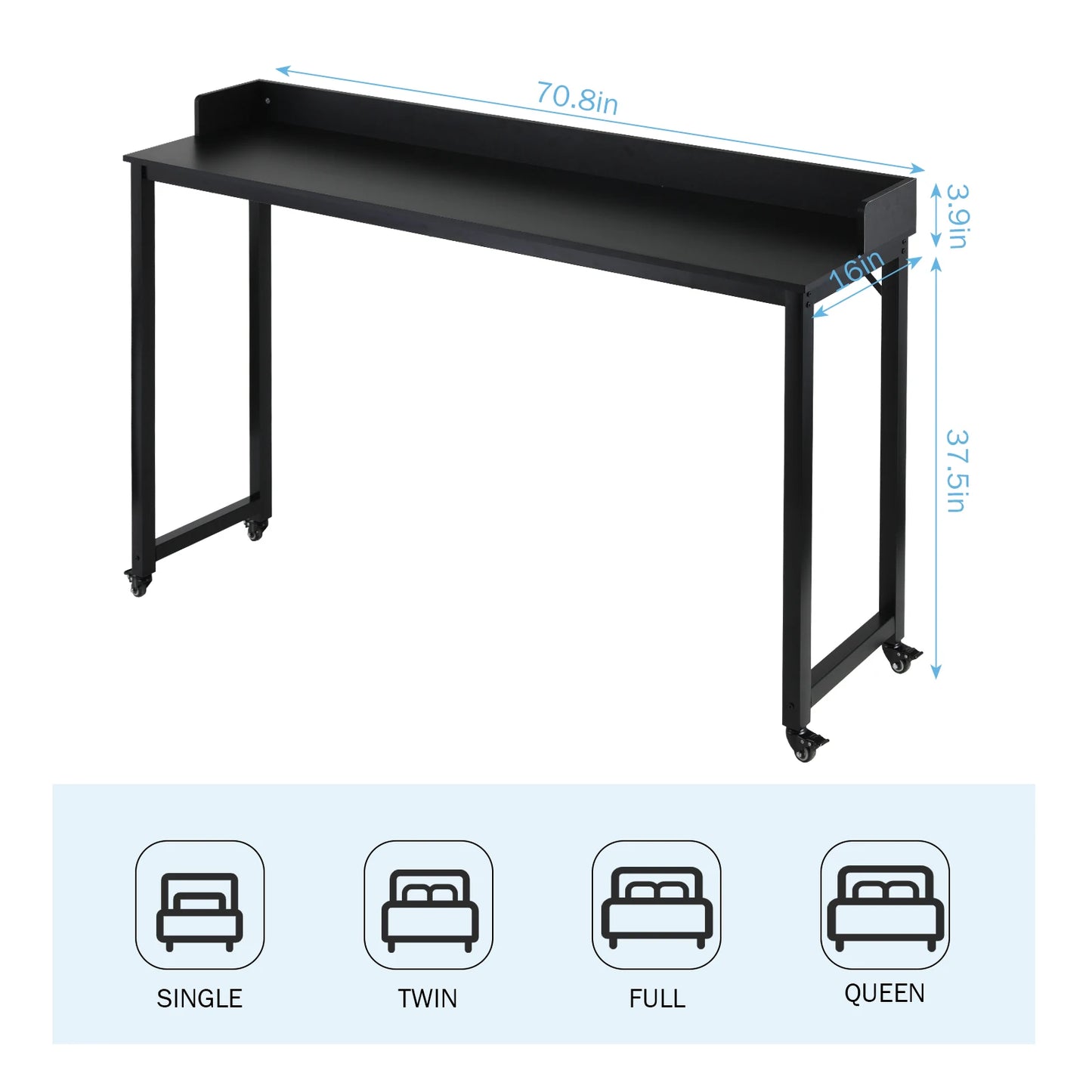 Over bed Table with Wheels, Queen/Full Size