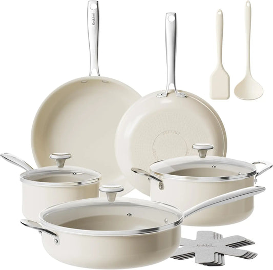 Ceramic Nonstick Cookware Set,14pcs Pots and Pans Set