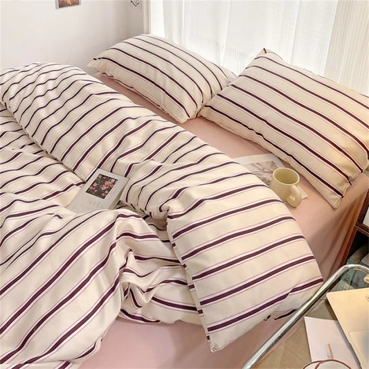 Pure Cotton Home Textile Blue Striped Bedding Set