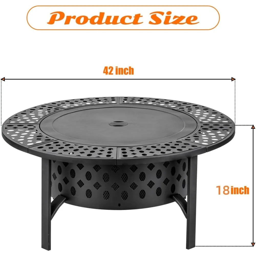 42 Inch Fire Pit Table, 2 Grills, Lid & Poker.