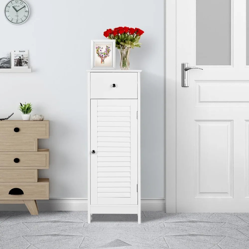 Bathroom floor storage cabinet with drawers
