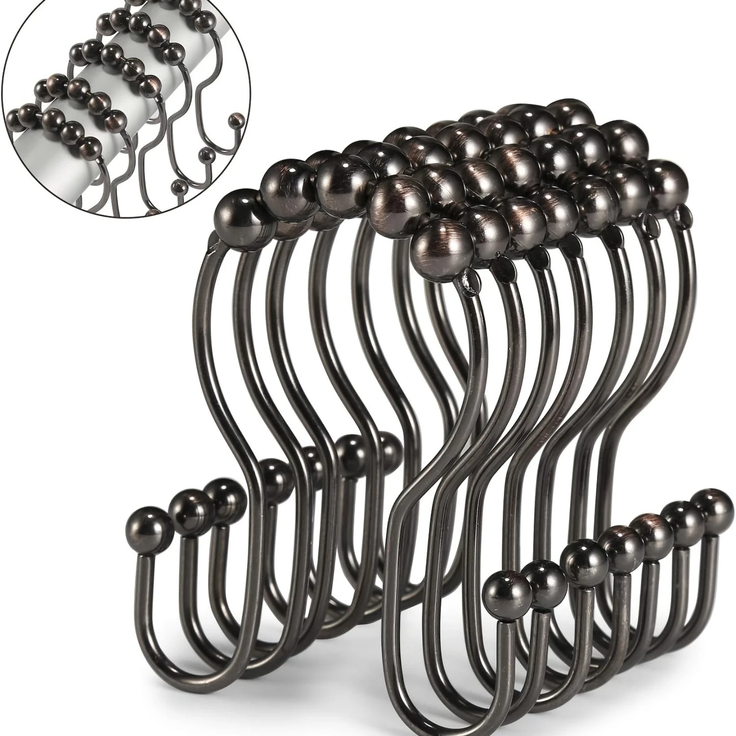 12 PC Premium Rust-Proof Stainless Steel Shower Curtain Hooks