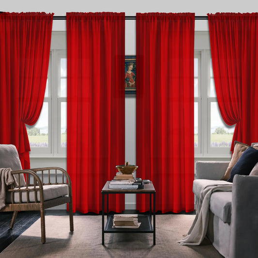 Set Of 4 Curtains, Solid Color Simple Rod Pocket