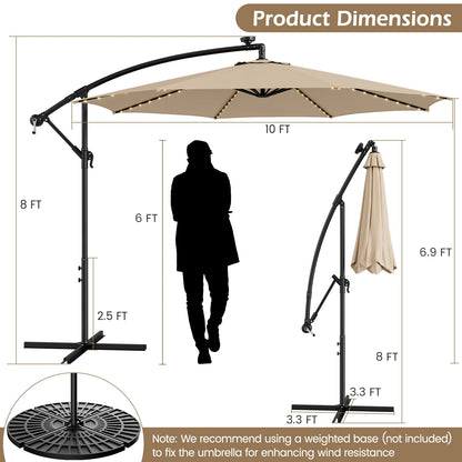 10FT Patio Solar-Lighted 112 LED Cantilever Offset Umbrella