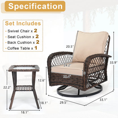 3 Pieces Outdoor Patio Furniture Set.