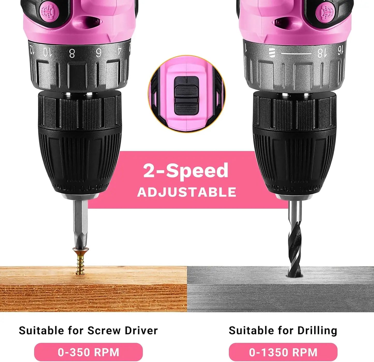 Power Drill Cordless: DEKO Pink Cordless Drill 20V
