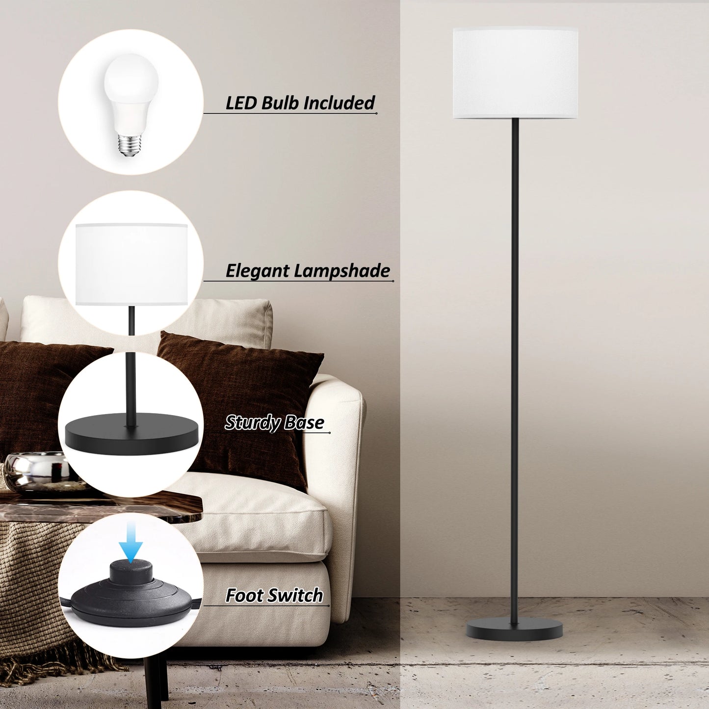 61.5'' Traditional Floor Lamp with Remote Control
