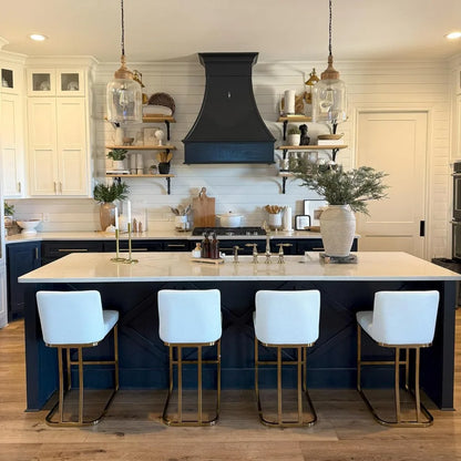 White and Gold Bar Stools - 24 inch Island Chairs
