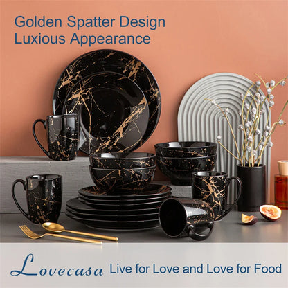 16Pcs Black Procelain Tableware Set