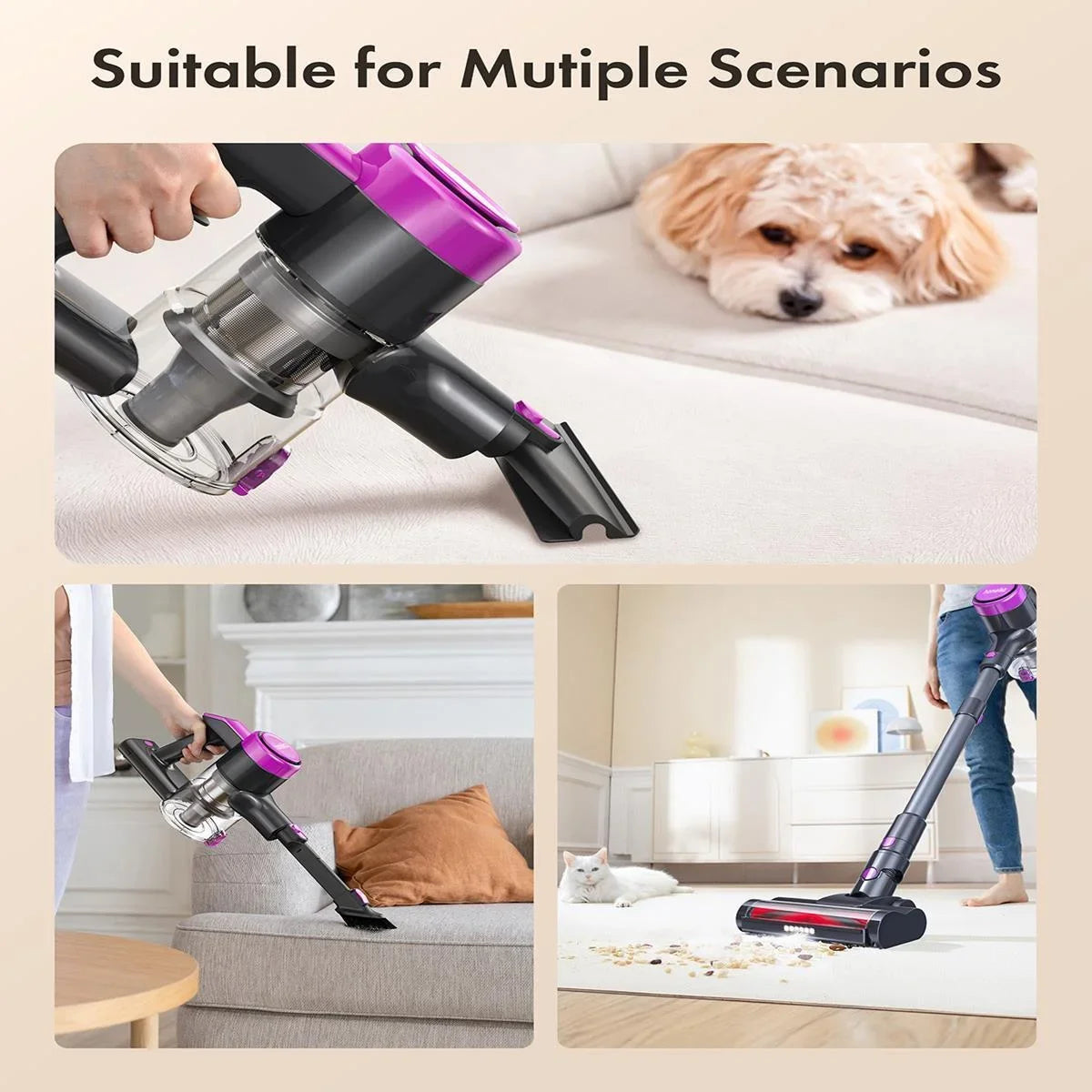 Cordless Vacuum Cleaner,23KPa 48mins Powerful Suction Vacuum