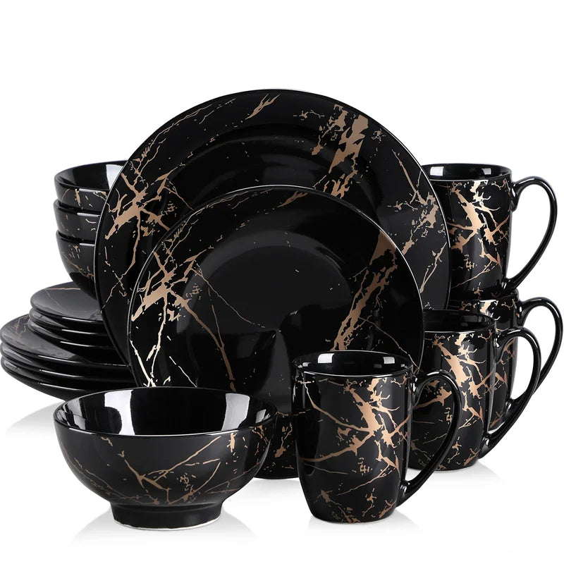 16Pcs Black Procelain Tableware Set