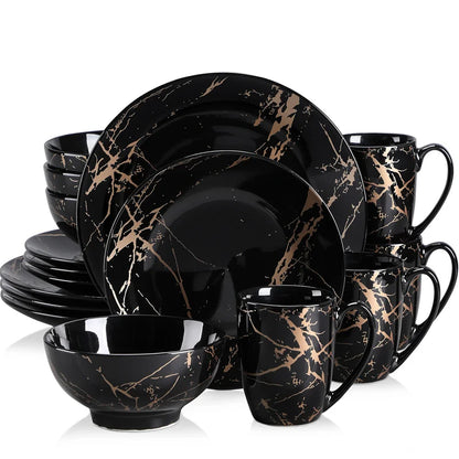 16Pcs Black Procelain Tableware Set