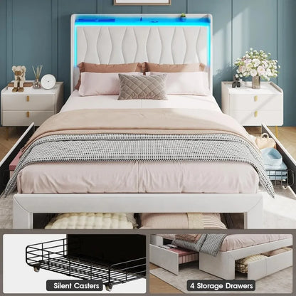 Queen Size Bed Frame with LED Light