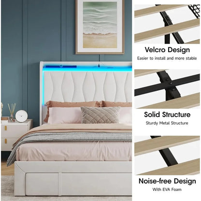 Queen Size Bed Frame with LED Light