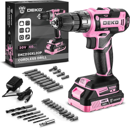 Power Drill Cordless: DEKO Pink Cordless Drill 20V
