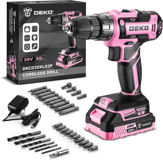 Power Drill Cordless: DEKO Pink Cordless Drill 20V