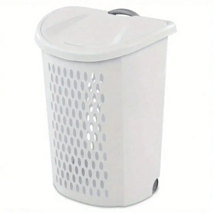 Plastic wheel laundry basket with flip design