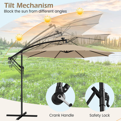 10FT Patio Solar-Lighted 112 LED Cantilever Offset Umbrella