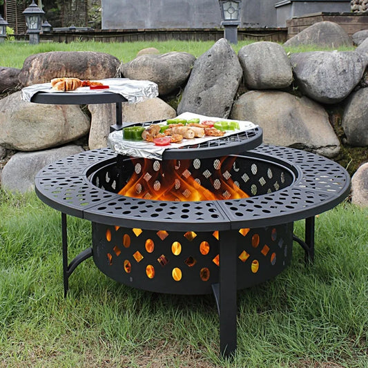 42 Inch Fire Pit Table, 2 Grills, Lid & Poker.