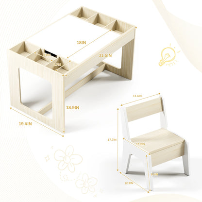 Wooden Toddler Table and 2 Chairs, Kids Table Set