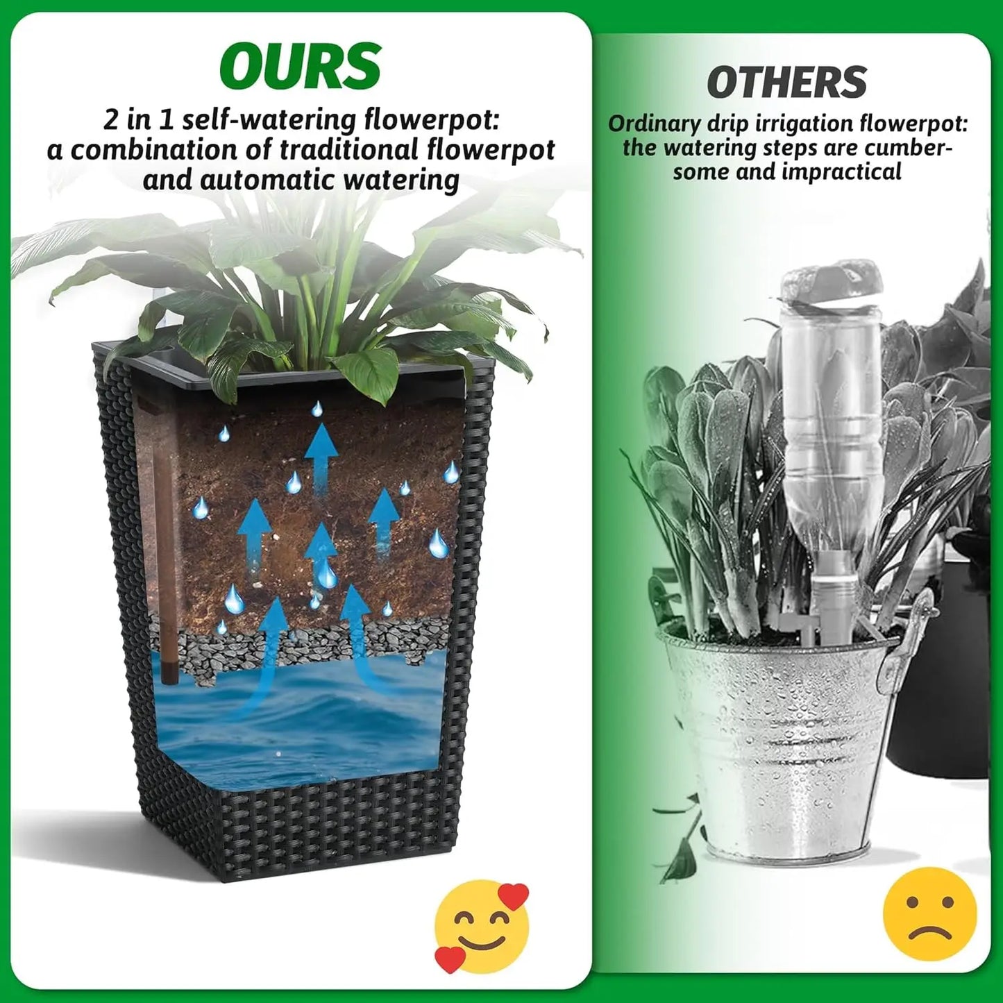 Outdoor Planters 16" Tall Flowers Plant Pots Set of 2 with Tray