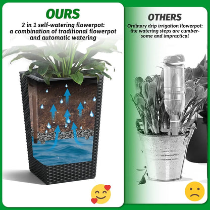 Outdoor Planters 16" Tall Flowers Plant Pots Set of 2 with Tray