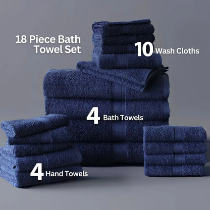 18-Piece 100% Cotton Towel Set, Soft and Super Absorbent