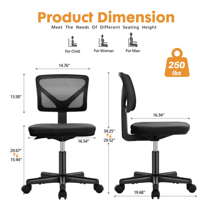 Mesh with Lumbar Support Armless Office Chair