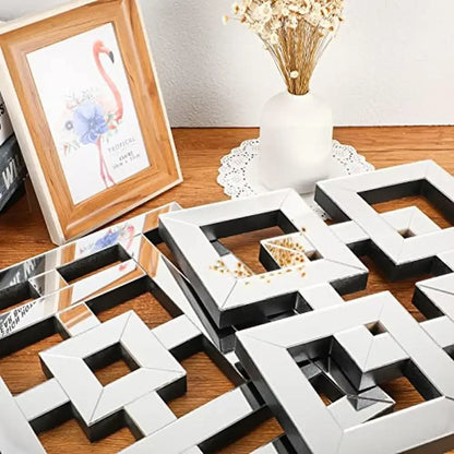 4 Pcs Square Silver Mirror Wall Decor Set .