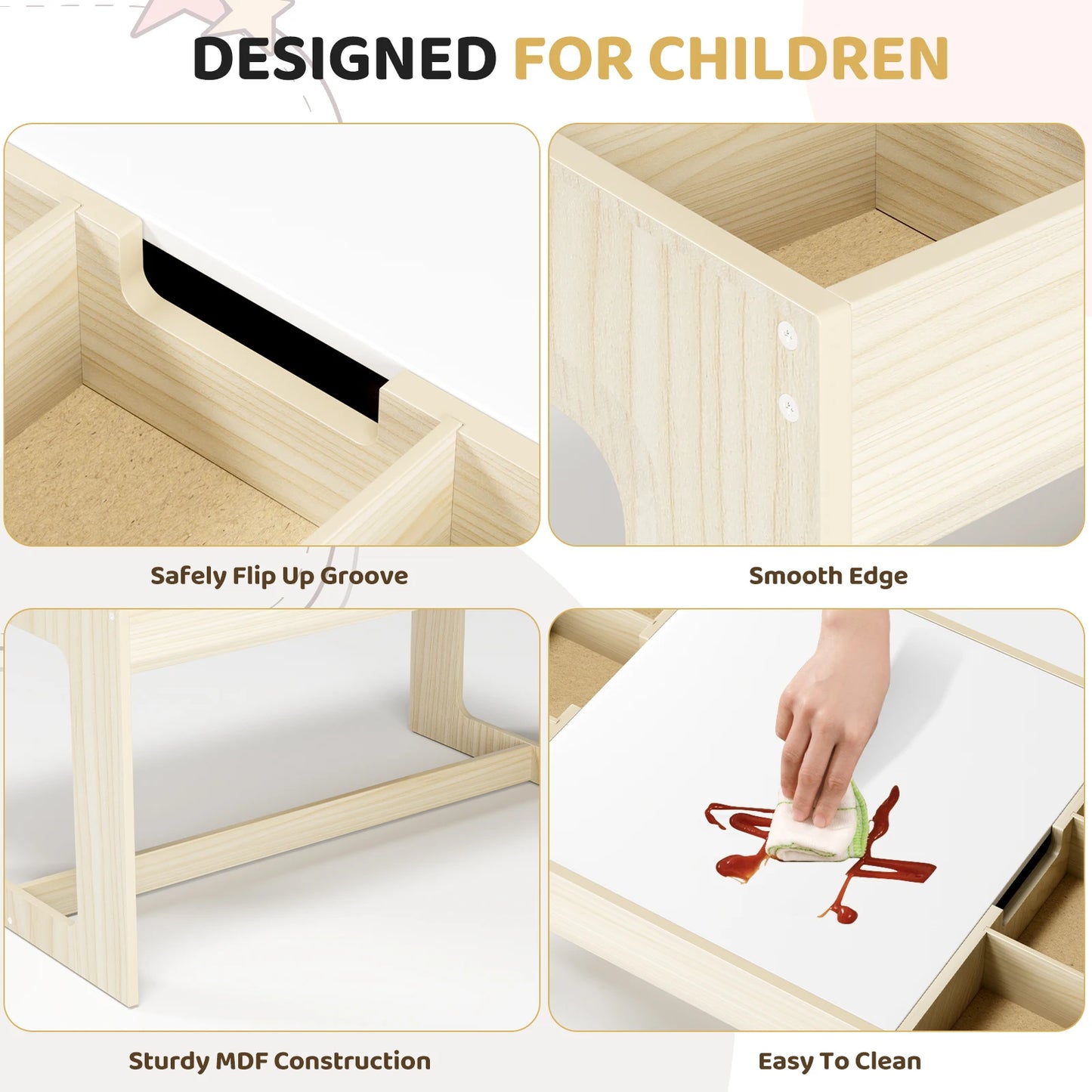 Wooden Toddler Table and 2 Chairs, Kids Table Set