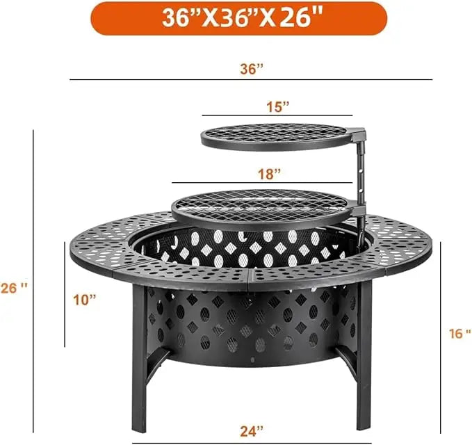 42 Inch Fire Pit Table, 2 Grills, Lid & Poker.