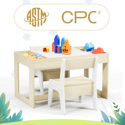 Wooden Toddler Table and 2 Chairs, Kids Table Set