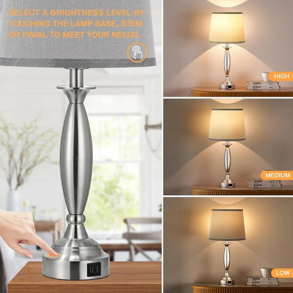 Touch Control Bedside Lamp with USB C+A,