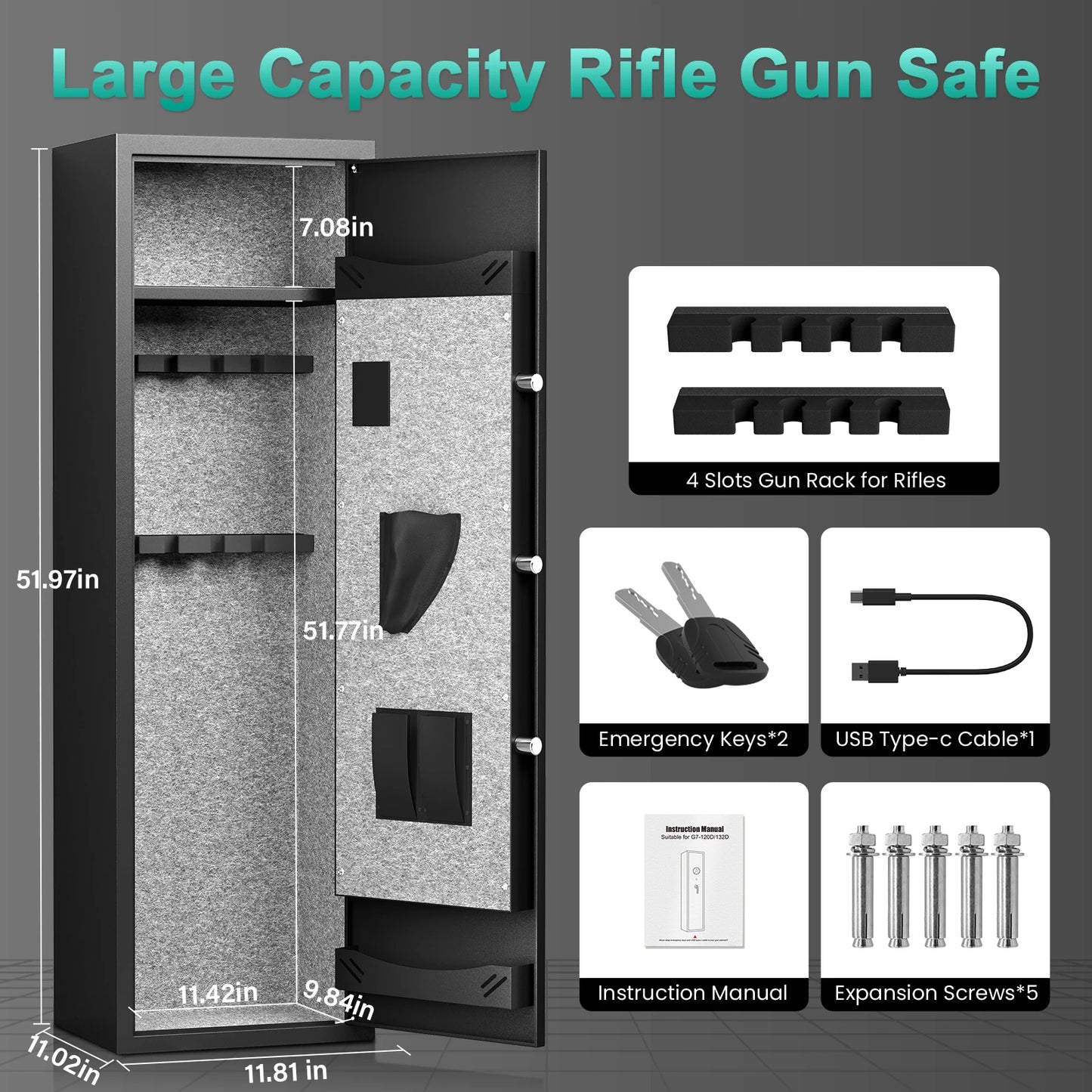 4-5 Rifle Gun Safe, Deeper and Larger Gun