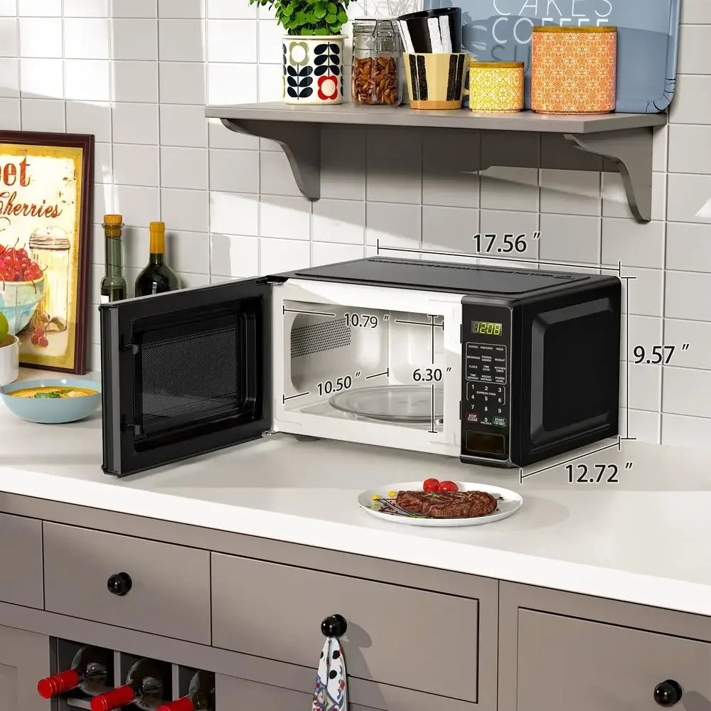 Compact 0.7 Cu ft 700W Black Countertop Microwave Oven