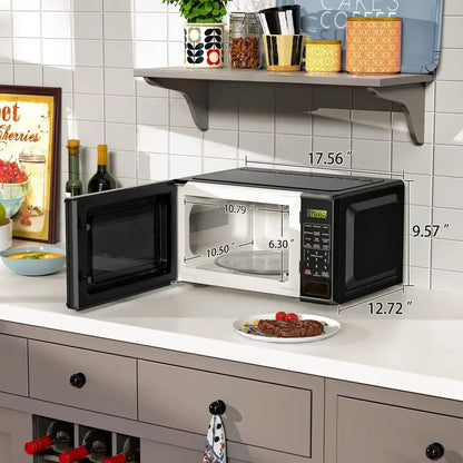 Compact 0.7 Cu ft 700W Black Countertop Microwave Oven