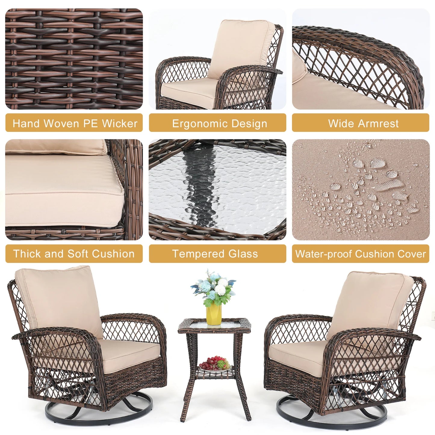 3 Pieces Outdoor Patio Furniture Set.
