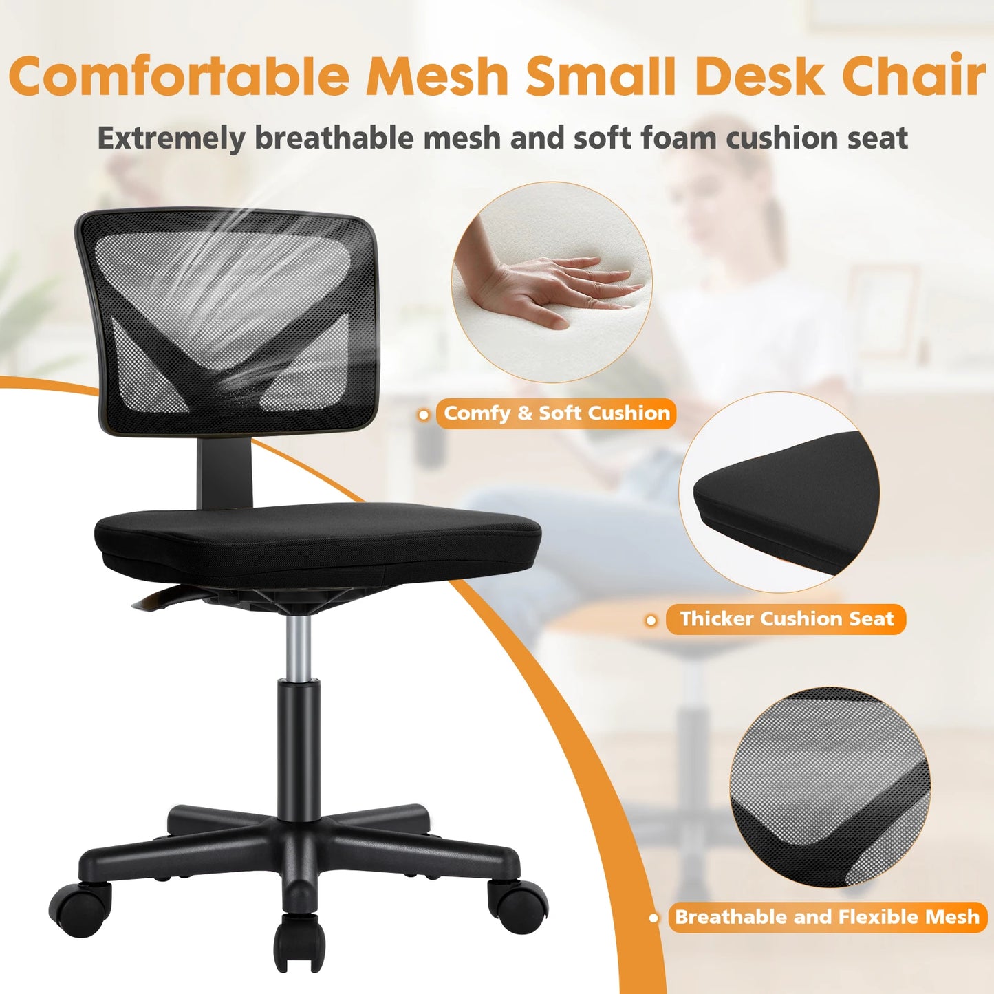 Mesh with Lumbar Support Armless Office Chair