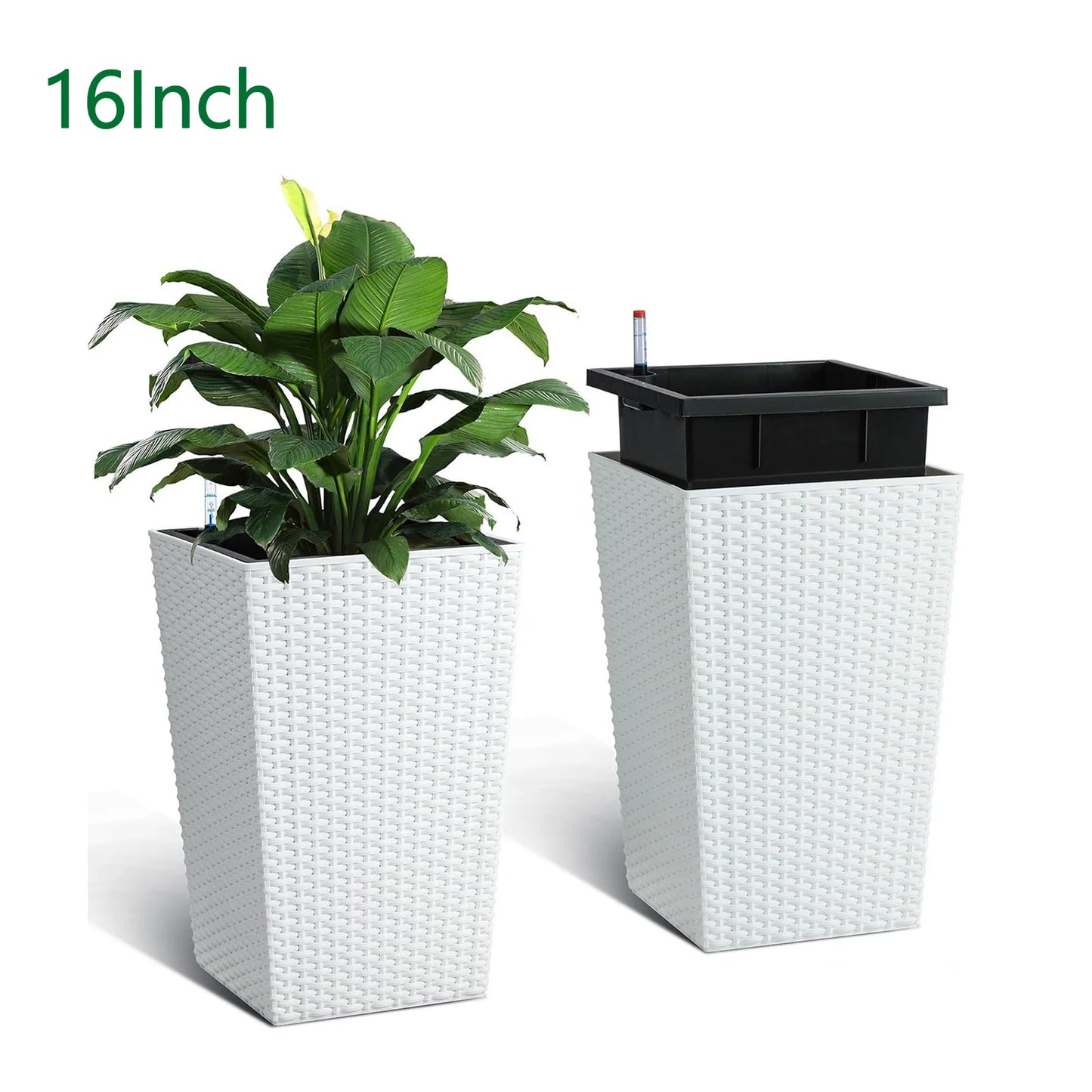 Outdoor Planters 16" Tall Flowers Plant Pots Set of 2 with Tray