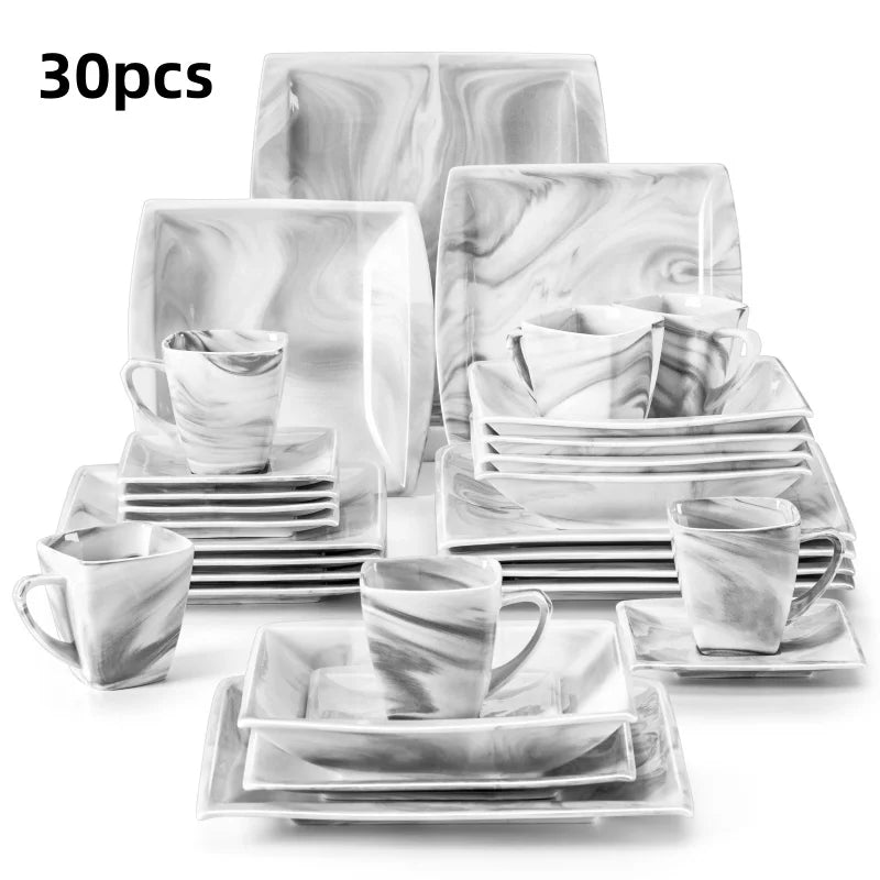 30PCS Marble Grey Porcelain Tableware Dinnerware Set