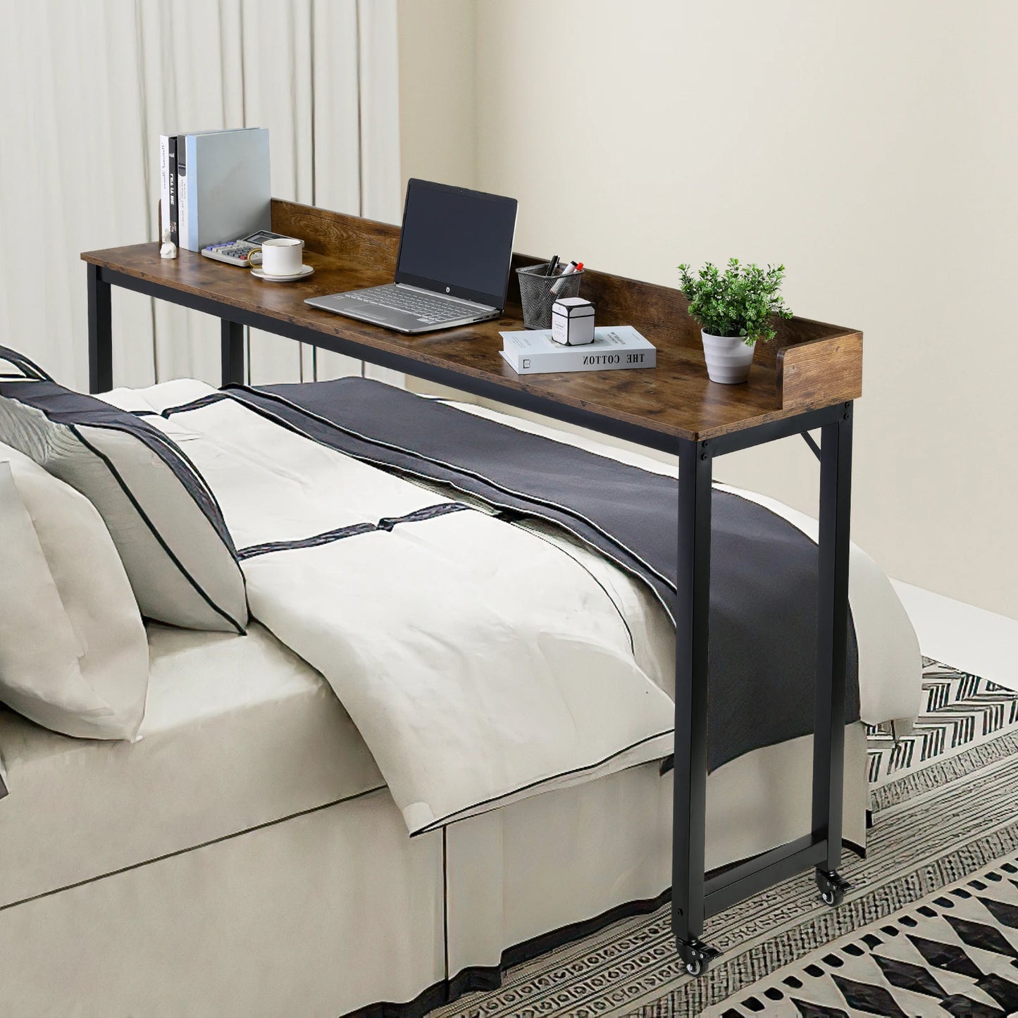 Over bed Table with Wheels, Queen/Full Size