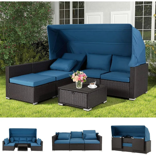 Outdoor Willow Segmented Sofa Set, Courtyard Furniture