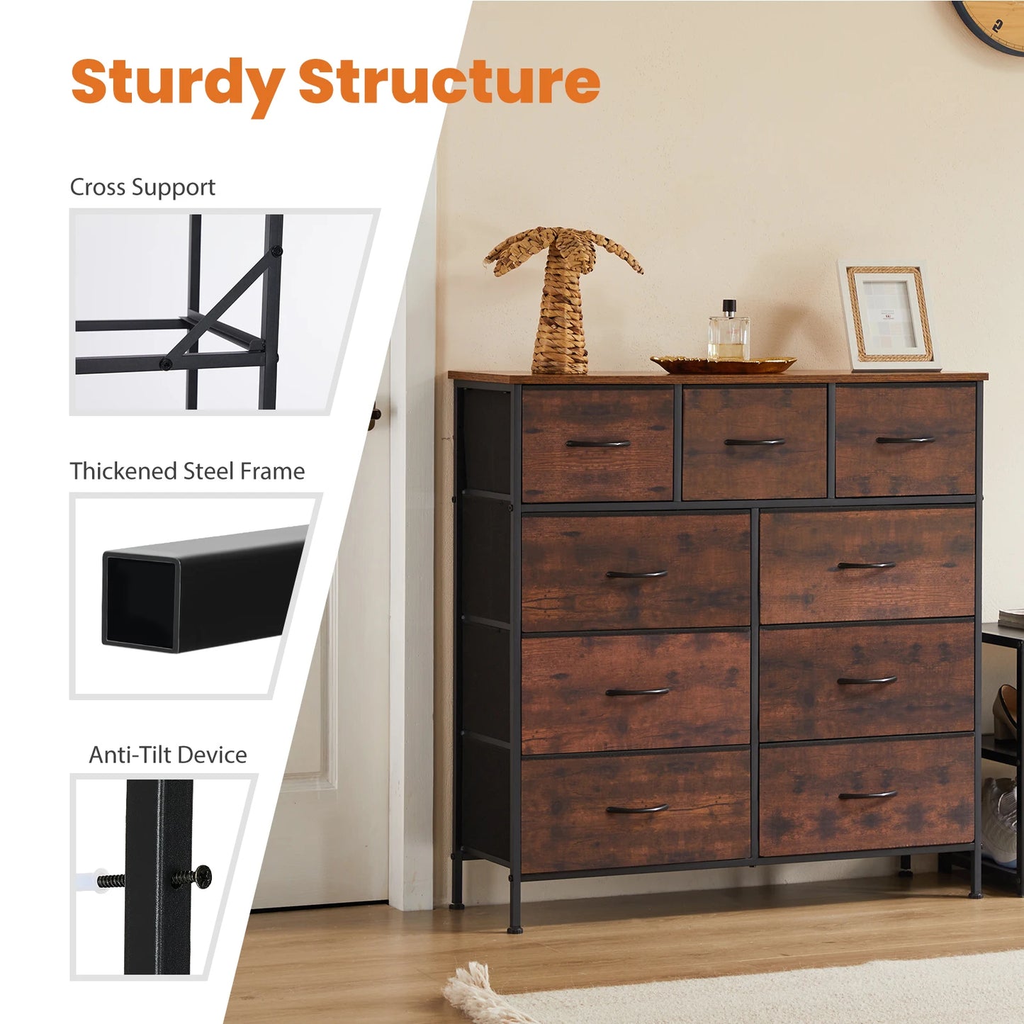 Dresser For Bedroom 9 Fabric Storage Drawer.