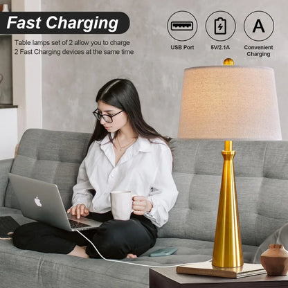 25.75" 3-Way Dimmable Touch Control USB Table Lamp